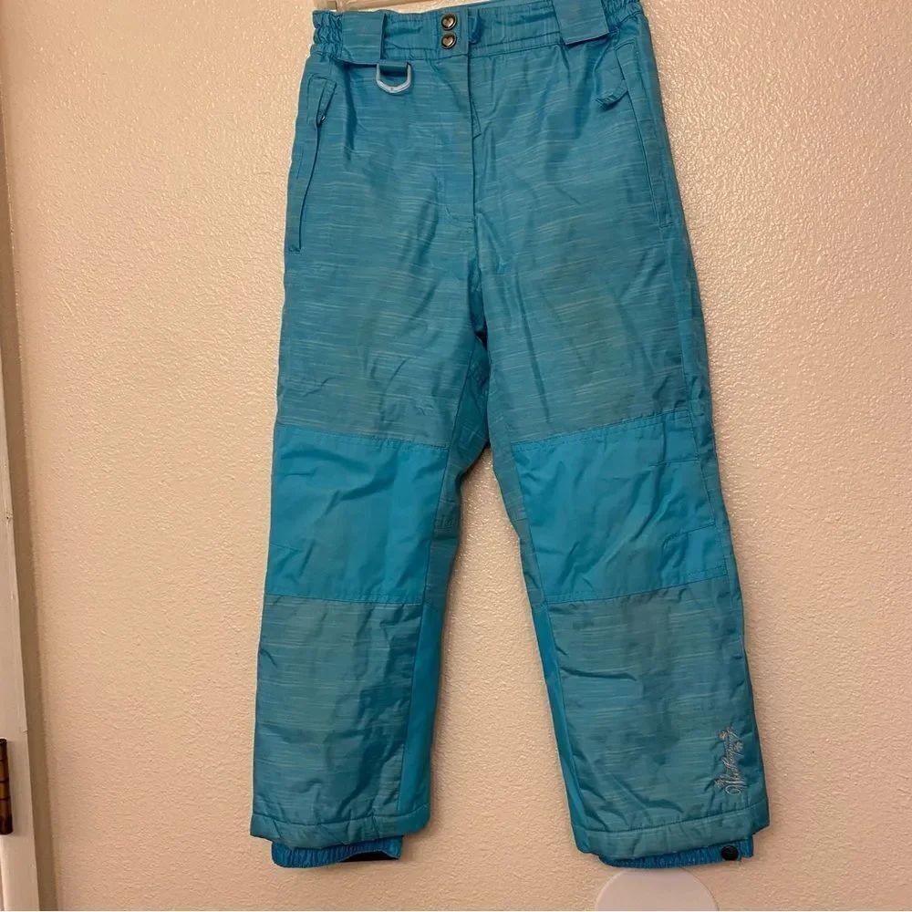 32 Degree SKI SNOW PANTS bibs girls aqua blue waterproof 7/8